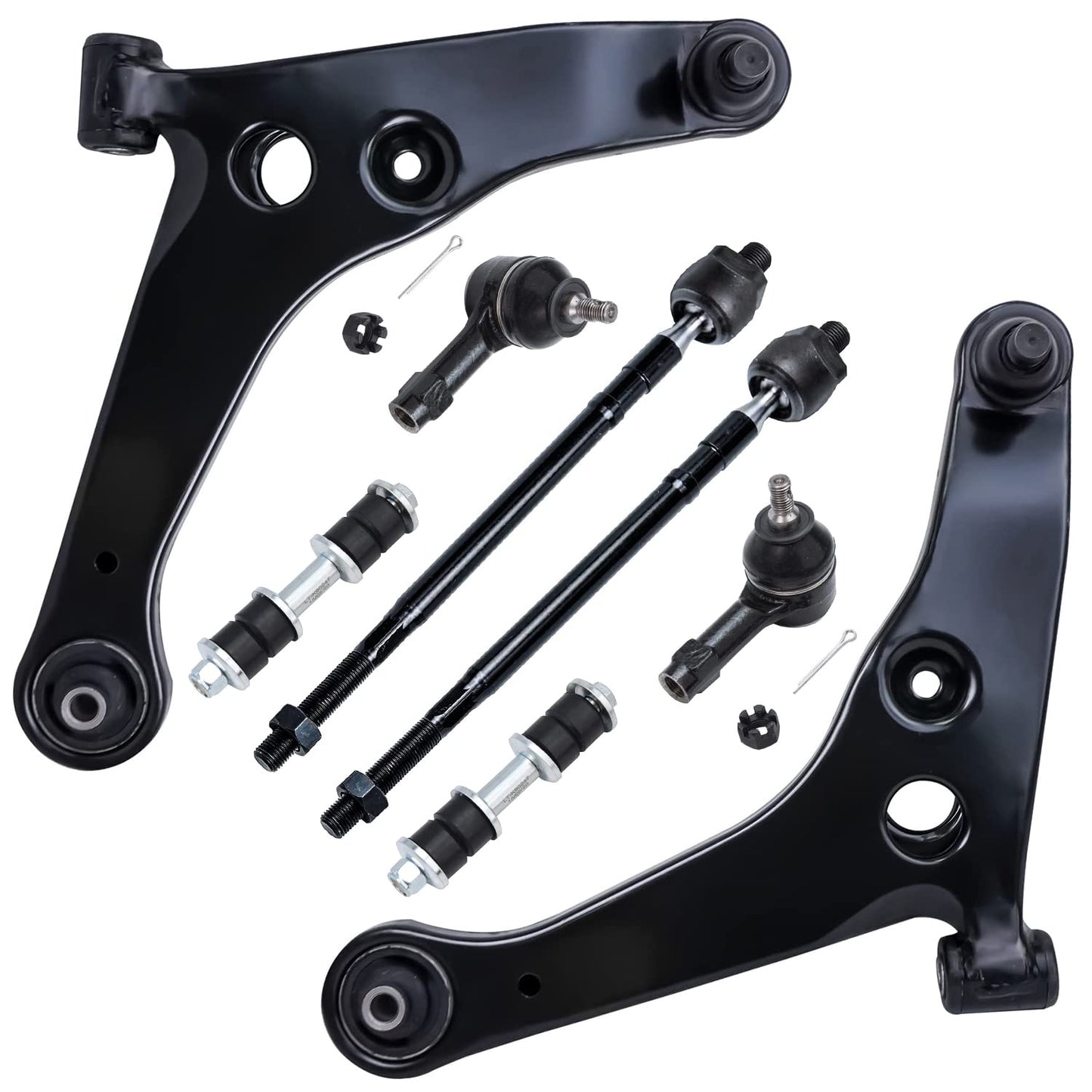 Detroit Axle - FWD Front End Suspension Kit for 2002-2007 Mitsubishi Lancer, Lower Control Arms w/Ball Joints Outer Inner Tie Ro