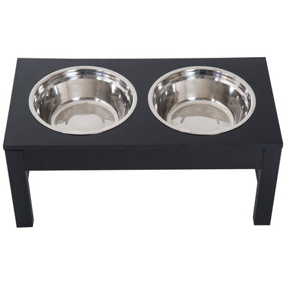 23" Modern Decorative Raised Dog Bowls, Wooden Heavy Duty Pet Food and Water Bowl, Elevated Feeding Station, Black