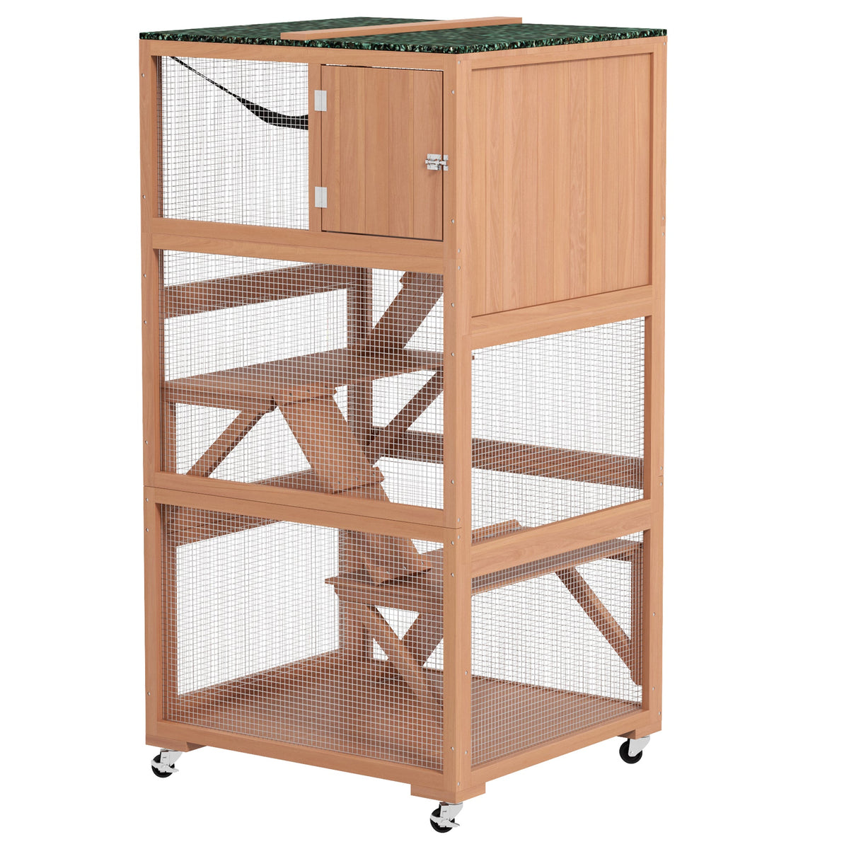 Catio, Outdoor Cat Enclosure House on Wheels with Hammock, Orange