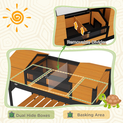 Tortoise Enclosure Tortoise House with Adjustable Lamp Holder Storage Shelf, Dual Main Houses, Openable Lid, Yellow
