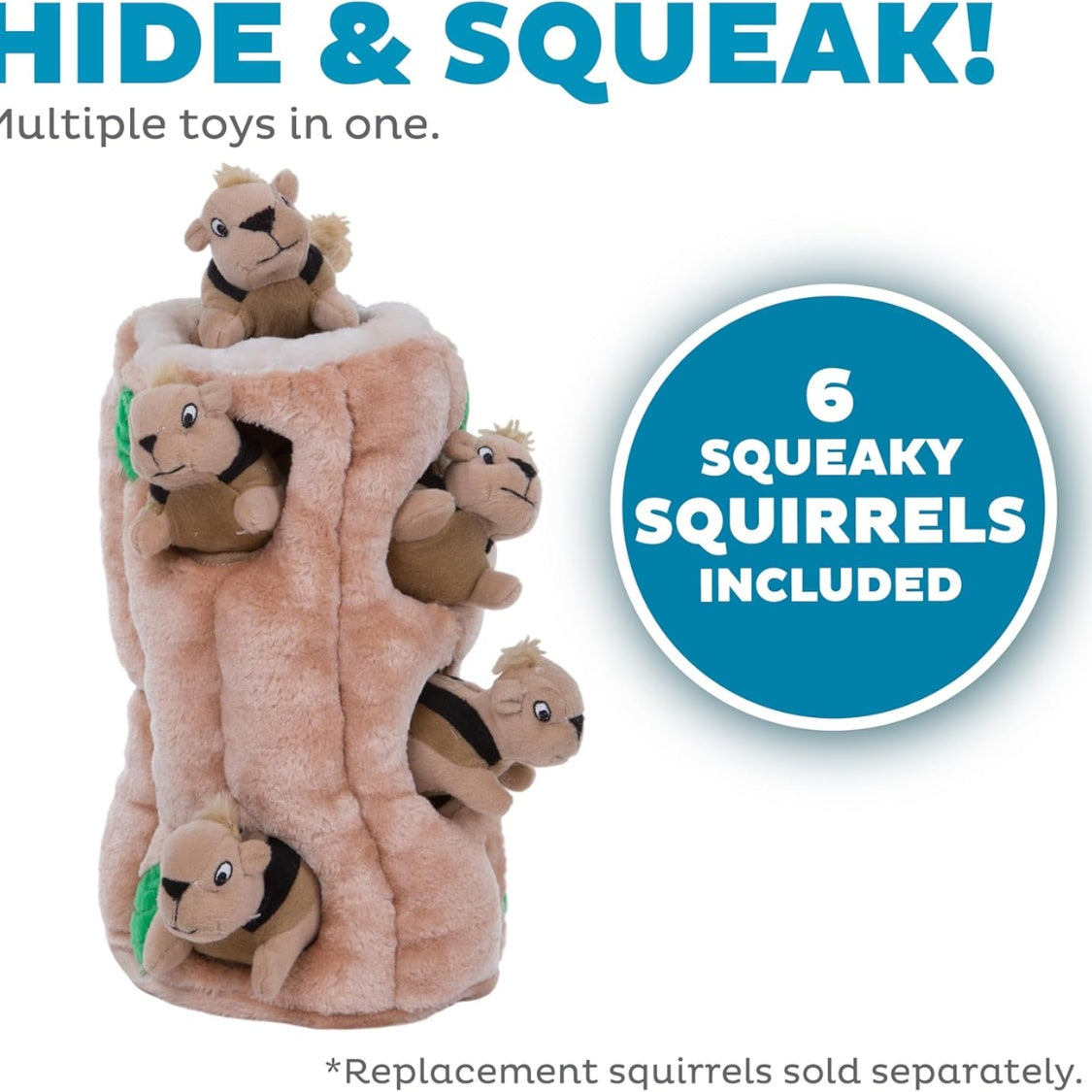 Squirrel Dog Toy  Interactive 2in1 Plush Puzzle With 6 Squeaky Removable Squirrels
