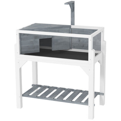 Wooden Tortoise Habitat with Storage Shelf, Tortoise Enclosure with Clear Windows, Openable Top, Lamp Holder, Gray