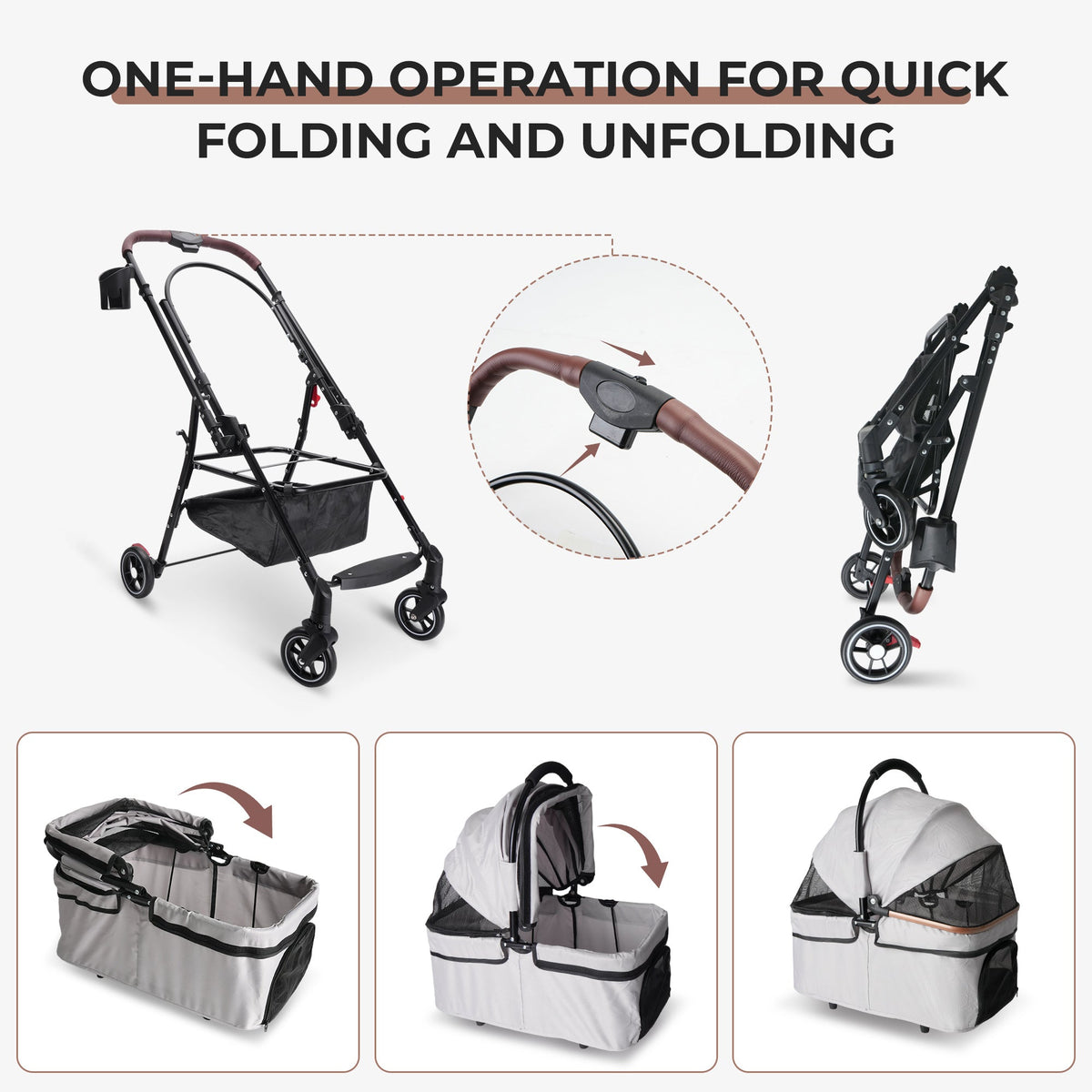 4-Wheel Foldable Pet Stroller for Dogs & Cats  360° Rotating Wheels, Separable Carrier & Travel Bag for Small Animals