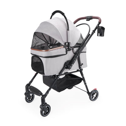 4-Wheel Foldable Pet Stroller for Dogs & Cats  360° Rotating Wheels, Separable Carrier & Travel Bag for Small Animals