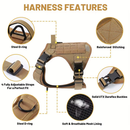 Tactical Pet Chest Service Dog Harness Vest Adjustable Reflective Dog Harness Metal Buckle Hiking Training