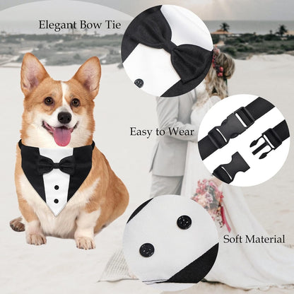 Dog Tuxedo Suit Wedding Bandana Collar With Bow Tie, Adjustable Formal Dog Tux, Engagement Birthday Tuxedo For Small Medium Large Dogs Pets