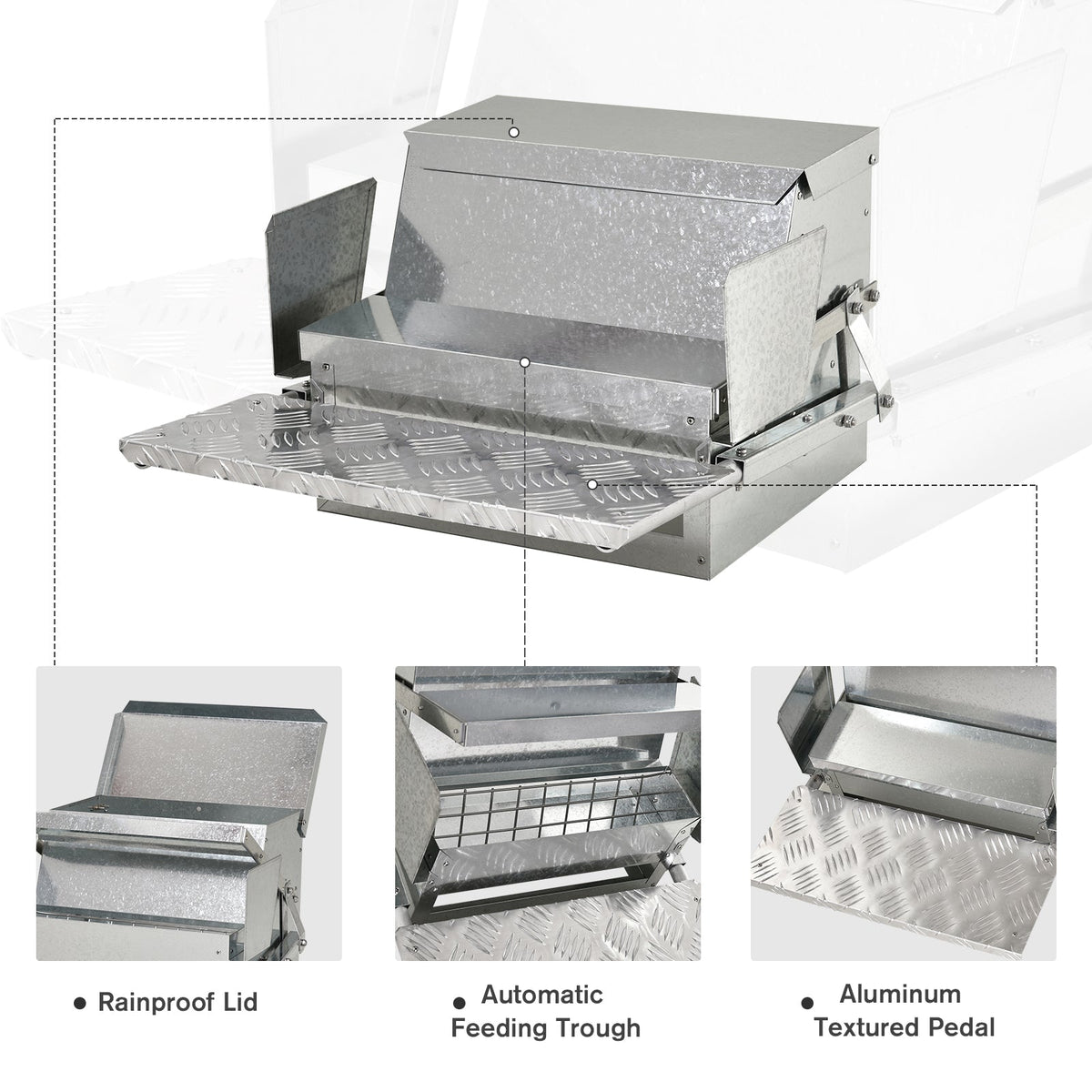 25 lbs Capacity Automatic Chicken Poultry Feeder with a Galvanized Steel and Aluminium Build, Weatherproof Design