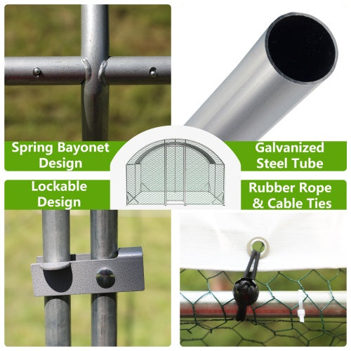 Large Chicken Coop Metal Chicken Run With Waterproof And Anti-UV Cover, Dome Shaped Walk-in Fence Cage Hen House For Outdoor And Yard Farm Use, 1 Tube Diameter, 9.84 X 13.12 X 6.56