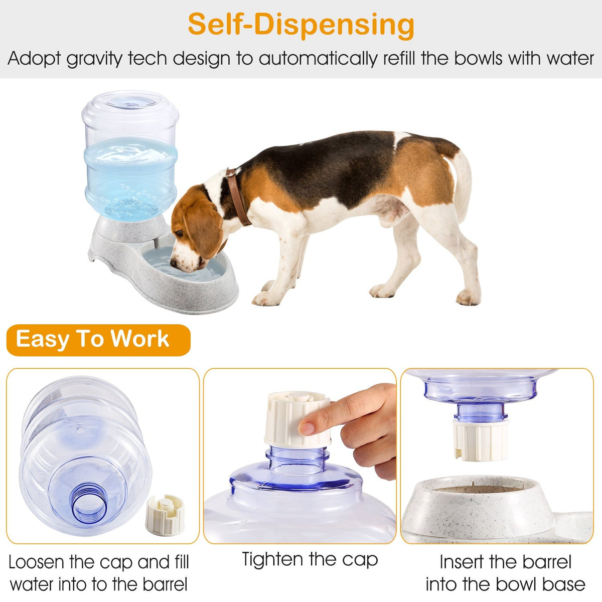 3.5L 1Gal Pet Water Dispenser Self-Dispensing Gravity Pets Water Feeder Automatic Pet Waterer Cat Dog