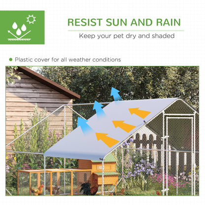 10 x 13 x 6.5 Metal Frame Chicken Run, Outdoor Hen House with Cover & Lockable Door