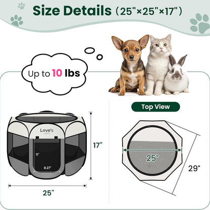 Pet Puppy Dog Playpen, Small Dog Tent Crates Cage Indoor Outdoor, Portable Playpen For Cat, Foldable  Dog Kennel Playpen With Carring Case, Removable Zipper Top, Grey