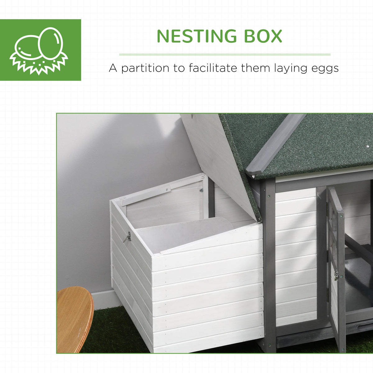 77" Wooden Chicken Coop with Nesting Box, Cute Outdoor Hen House with Removable Tray, Ramp Run, for Garden Backyard, Gray