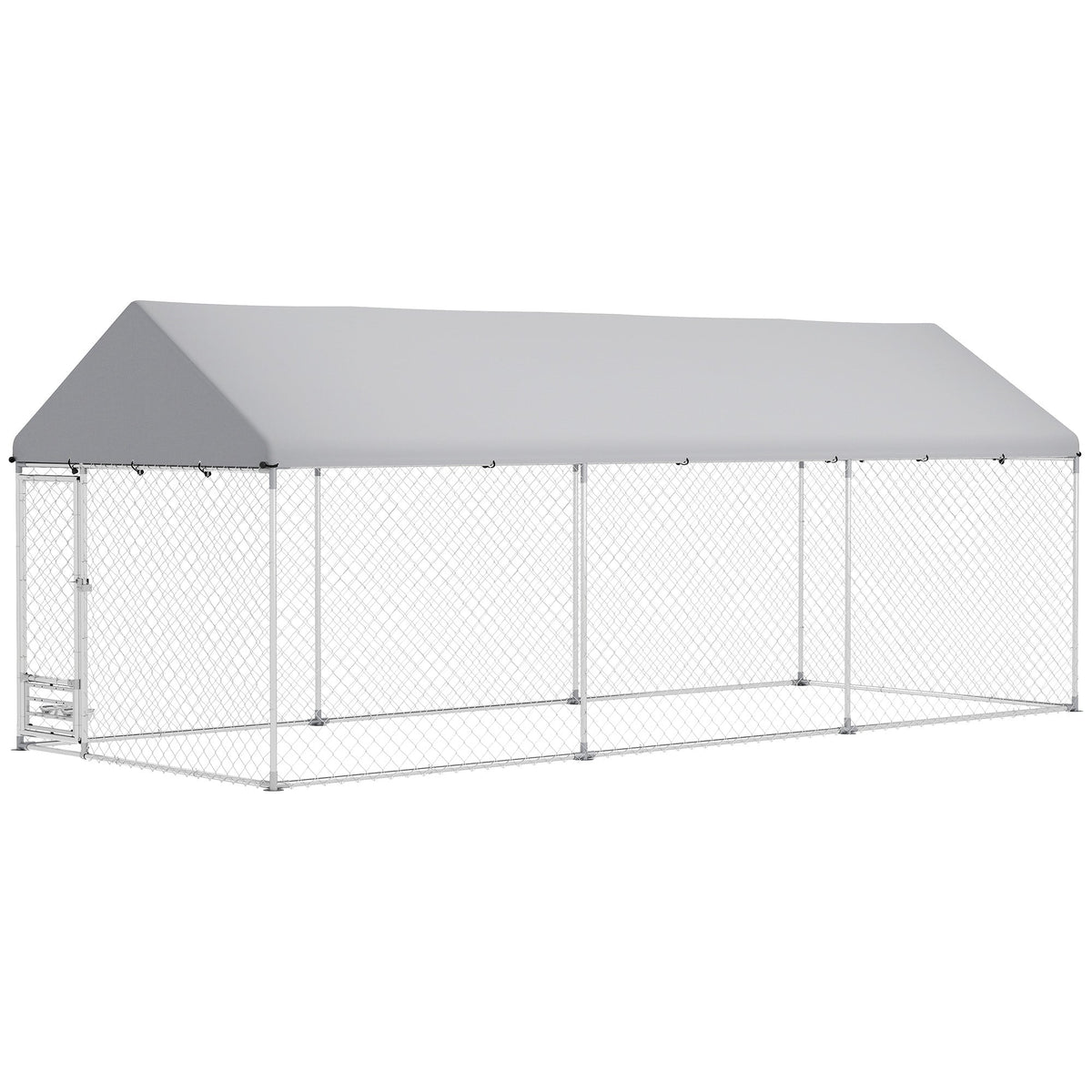 Outdoor Dog Kennel w/ Adjustable & Rotatable Bowl Rack, Waterproof UV-Resistant Cover, Secure Lock, 19.7 x 7.5 x 7.5