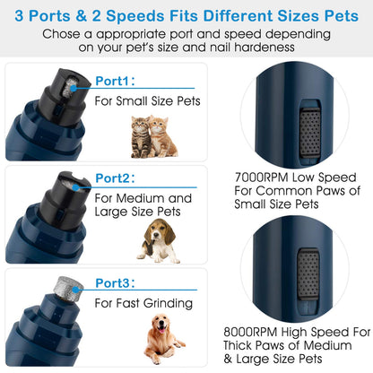 1Pc Dog Nail Grinder 2 Speeds Quiet USB Rechargeable Pet Nail Grinder Professional Pet Nail Trimmer Cordless Paws Grooming & Smoothing Claw Care For Small Medium Large Dogs & Cats