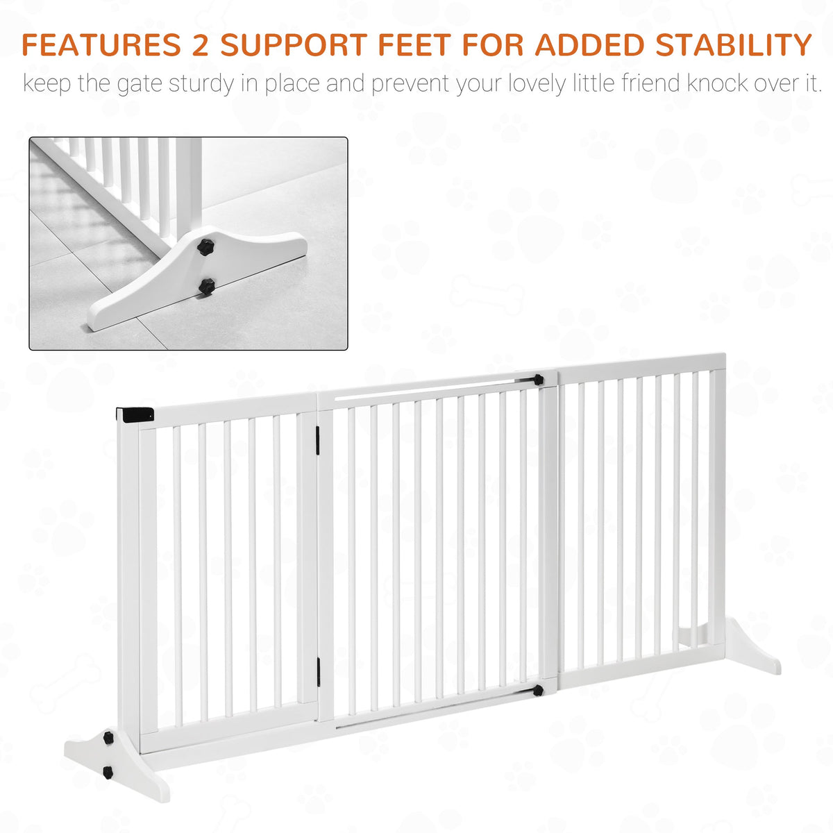 Freestanding Length Adjustable Wooden Pet Gate with Lockable Door 3 Panels, White