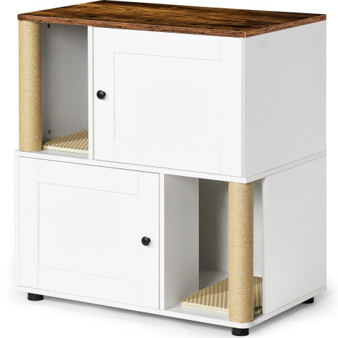 Double Cat Litter Box Enclouse,Cat Litter Box Enclosure For 2 Cats, Cat Litter Cabinet, Double Litter Box Enclosure With Shelve, Fit Most Of Litter Box, White Vintage