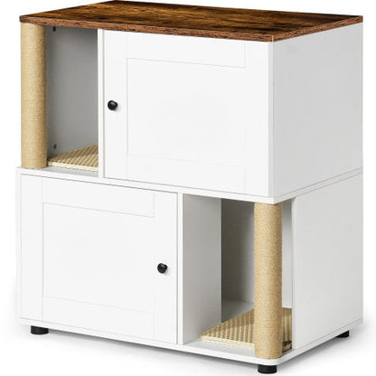 Double Cat Litter Box Enclouse,Cat Litter Box Enclosure For 2 Cats, Cat Litter Cabinet, Double Litter Box Enclosure With Shelve, Fit Most Of Litter Box, White Vintage