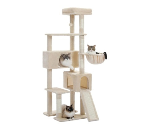 Cat Tree Tower, 65-inch Large Cat Tree, With Hammocks And Scratch Columns, A Comfortable And Fun Cat Jumping Platform Space