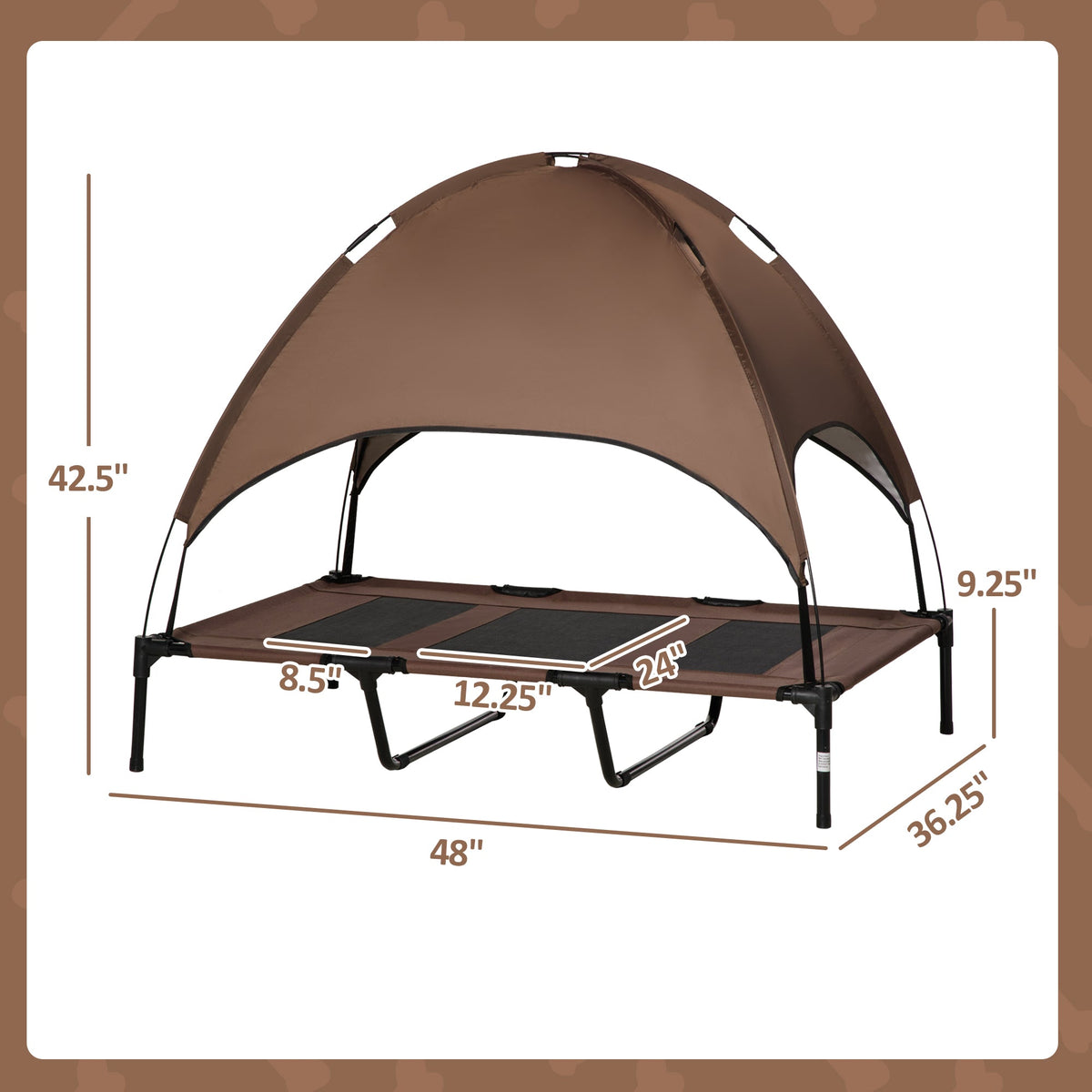 48" x 36" Elevated Portable Dog Cot Cooling Pet Bed with UV Protection Canopy Shade, Coffee