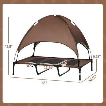 48" x 36" Elevated Portable Dog Cot Cooling Pet Bed with UV Protection Canopy Shade, Coffee