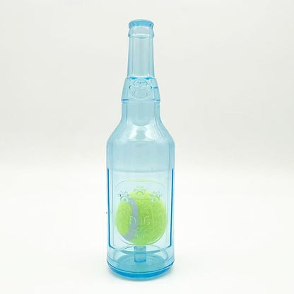 Wine Bottle Dog Toy, Fun Interactive Cute Squeaky Dog Toys with Tennis Ball Inside, Ideal for Large/Medium/Small Dogs to Fetch Games and Bonding Time, Not for Heavy Chewers, Medium-Blue