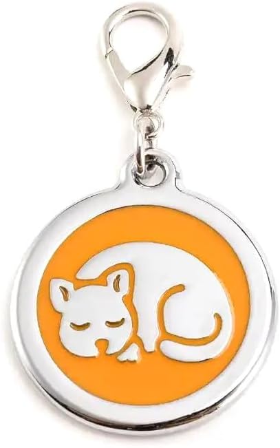 Personalized Pet ID Tags with Lobster Claw Clasp for Kittens and Cats - Small pet Tags for Cats, cat Name Tags for Collar, Custom cat id tag (Sleeping-Round-Small: Orange)