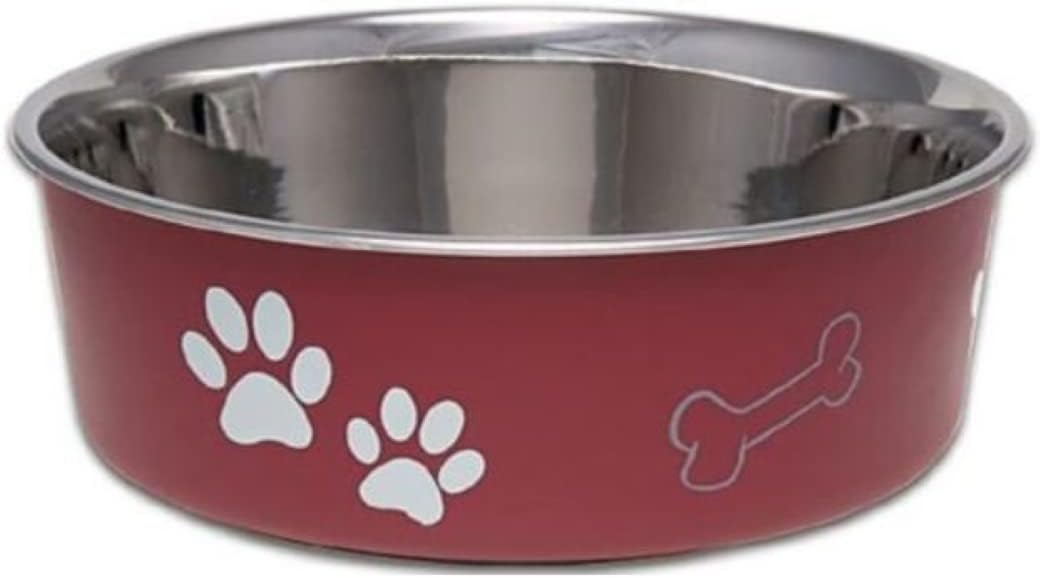 Loving Pets Bella Dog Bowls- Stainless Steel Dog & Cat Bowls - Spill Proof Dog Food Bowl, Cat Bowl, Puppy Essentials & Pet Supplies Great for Home & Travel (Small 10-20 lbs, Merlot)