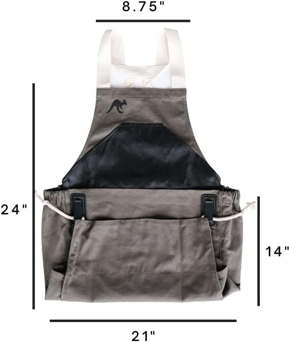 Roo Gardening Apron with Pockets & Harvesting, Picking Pouch - Adjustable, Water-resistant, Washable Canvas Cotton