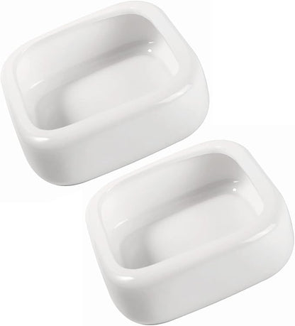 Reptile Food Bowls Ceramic Square Reptile Water Food Dish, Pet Food Bowl for Lizards, Young Bearded Dragons, Small Snakes, Gecko Tortoise Spider (White, Medium-2Pack)