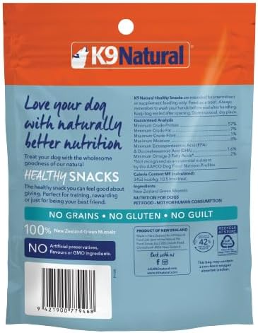 K9 Naturals, Freeze-Dried Single Ingredient Dog Treats, High-Value, Low-Calorie Protein Bites for Active Dogs, Healthy Dog Training Treats, Grain-Free Reward, Green Mussles, 1.76oz