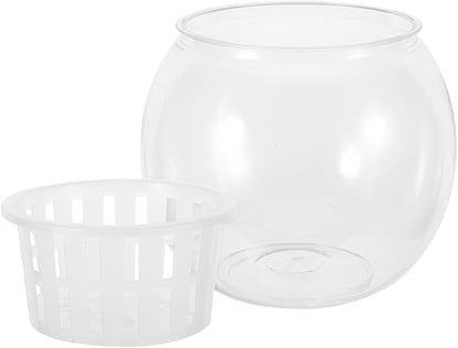 HEMOTON Betta Aquarium Fish Plant Bowl Plastic Fish Terrarium Bowl with Hydroponic Basket Medium 110c for Living Room Desktop Office Decoration