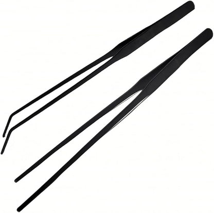 2Pcs 10.5" Reptile Stainless Steel Long Tweezers Feeding Tongs, Lizards Snake Gecko and Tarantula Supplies, Terrariums Aquarium Fish Tank Tools - 10.5" Black 2Pcs