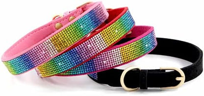 Serijoars Small Dog Collar with Rhinestone Crystal Diamond Colorful Bling Girl Puppy Cat Collars (XS, Hot Pink2)