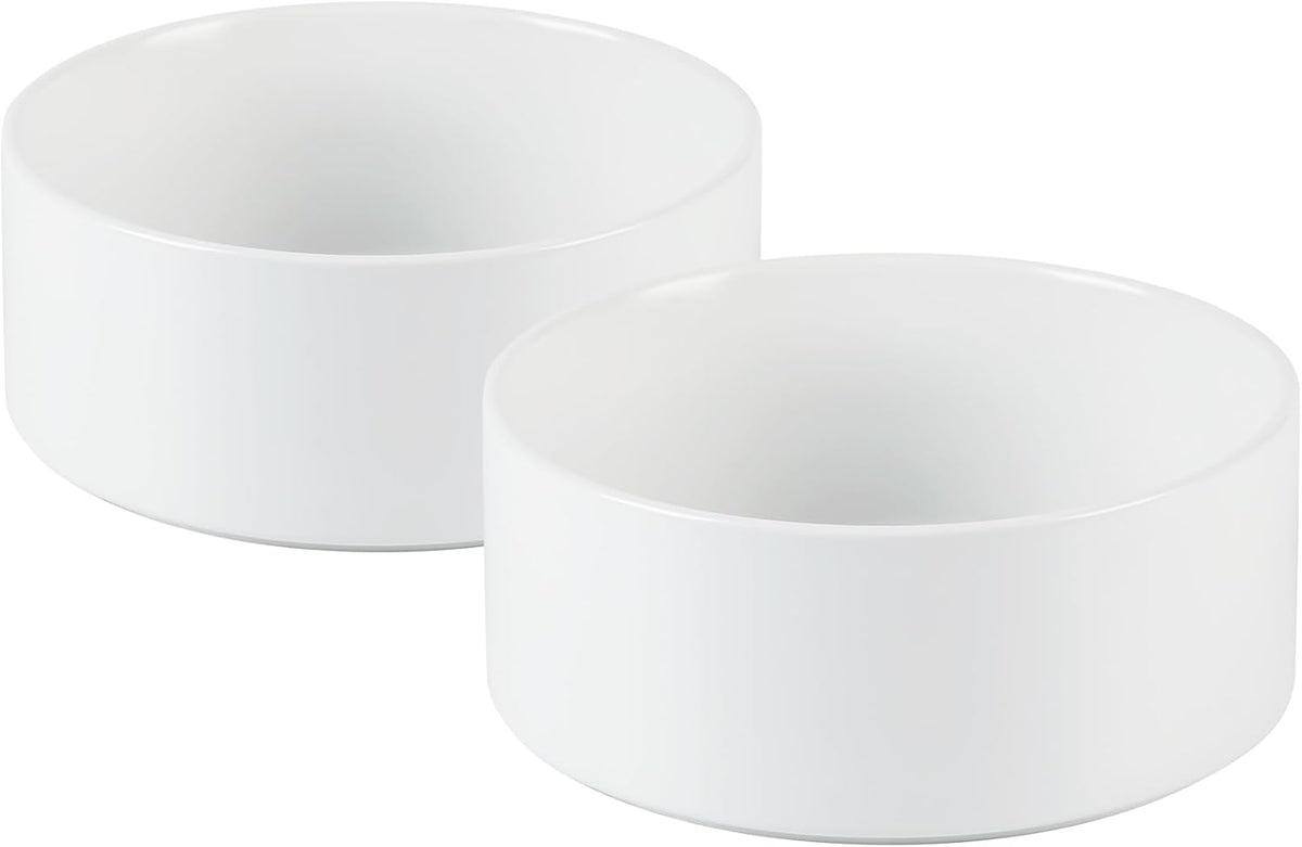Ceramic 5.1inch Set of 2 Dog and Cat Bowls, Food and Water Feeder for Small Breed Dogs, Kitty, Cats, 2pcs Dog & Cat Dishes(2 Bowls, White)