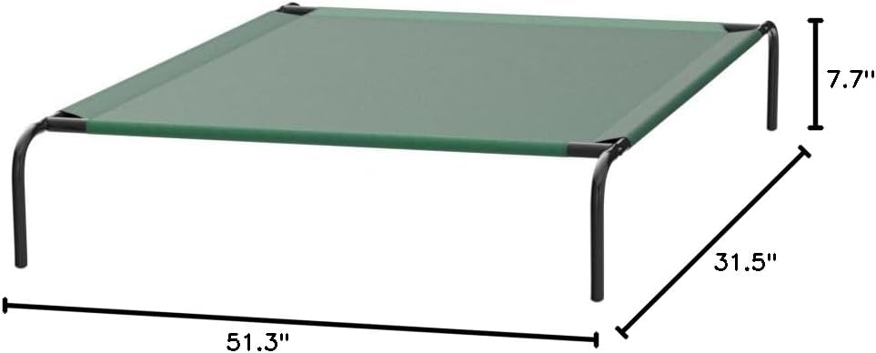Amazon Basics Cooling Breathable Elevated Dog Bed with Metal Frame for Large Dogs, 51 x 31 x 8 Inch, Green