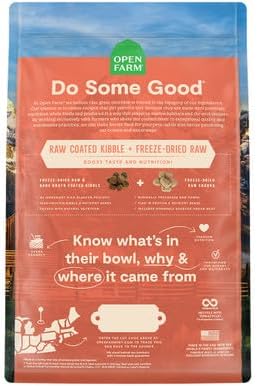 Open Farm, RawMix Dry Dog Food with Ancient Grains, Protein-Packed Kibble Coated in Bone Broth with Freeze Dried Raw Chunks, Pollock Beef & Salmon, Tide & Terrain Recipe, 20lb Bag