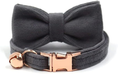 Personalized Cat Collar with Bells,Velvet Customized Small Cat Collar with Name Tag,Pet Collar with Name Phone Number Engraved ID Tags for Boy and Girl Kitten Cats (Grey)