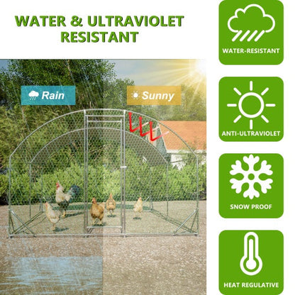 Large Chicken Coop Metal Chicken Run With Waterproof And Anti-UV Cover, Dome Shaped Walk-in Fence Cage Hen House For Outdoor And Yard Farm Use, 1 Tube Diameter, 9.84 X 13.12 X 6.56