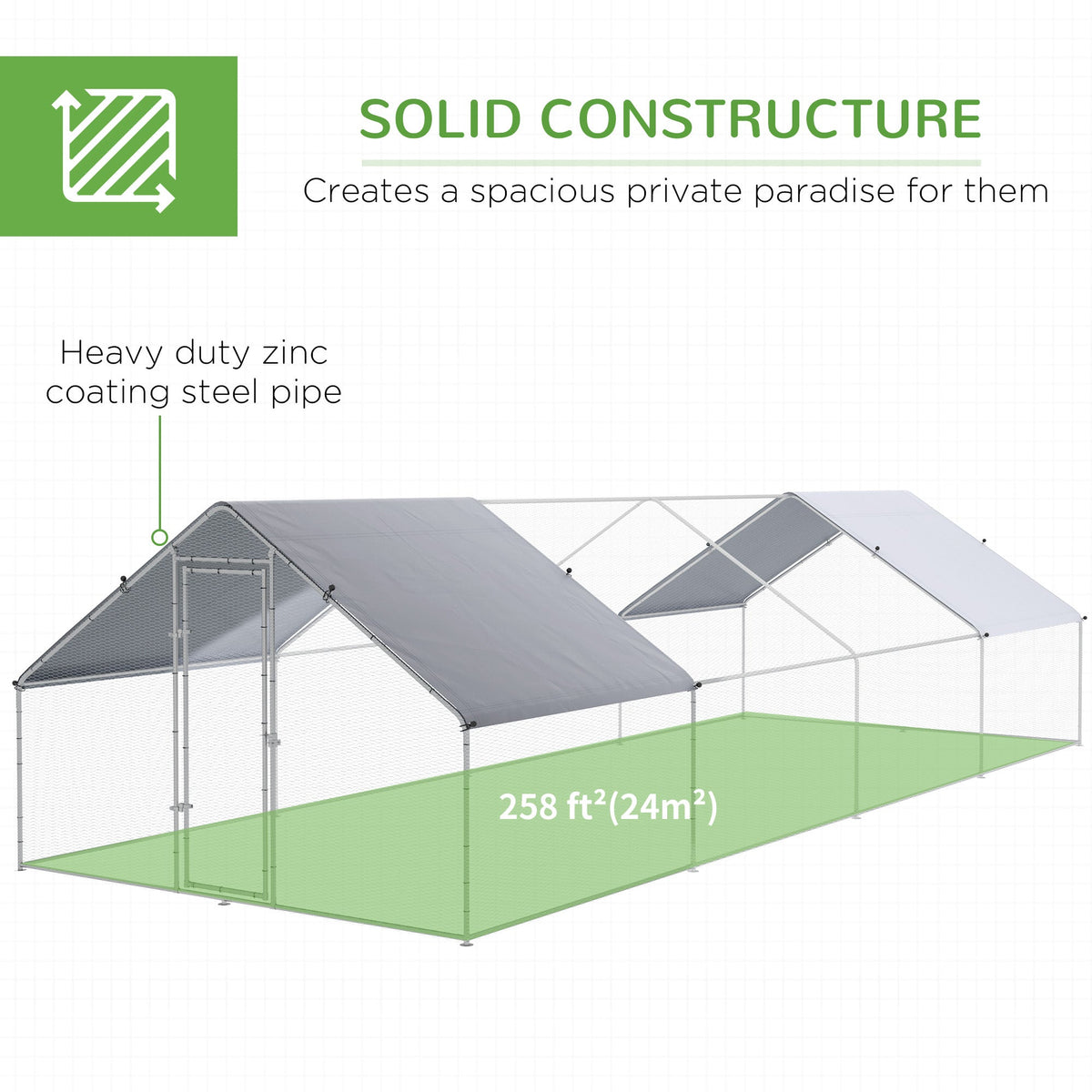 Large Chicken Coop Metal Chicken Run for Chickens with Waterproof and Anti-UV Cover, Spire Shaped Walk in Fence Cage Hen House for Outdoor and Yard Farm Use, 1.3" Dia, 9.8 x 26.2 x 6.4