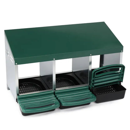 3 Compartment Roll Out Chicken Nesting Box With Plastic Basket, Egg Nest Box Chicken Laying Box Hens Chicken Coop Box, Green