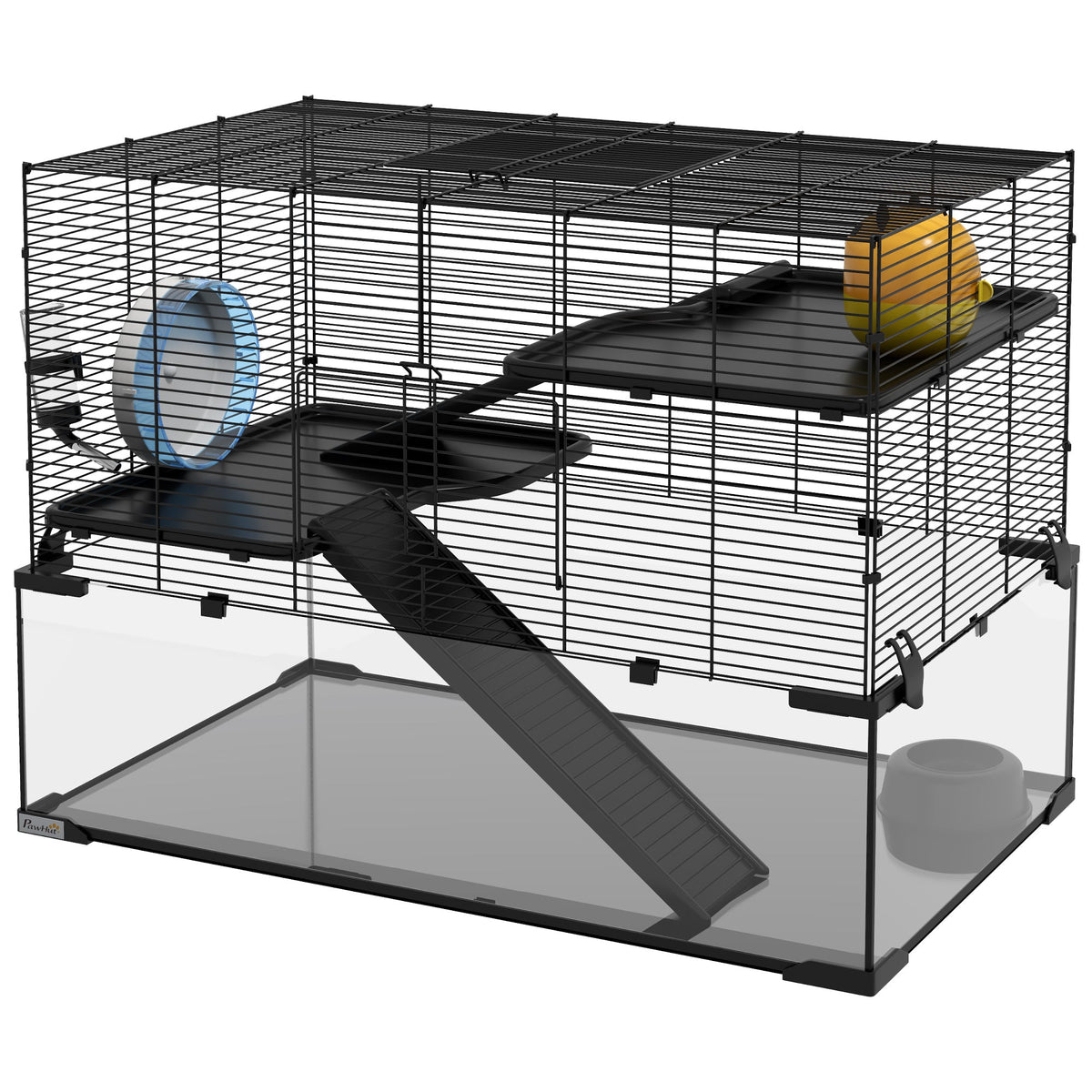 30" Hamster Cage, Gerbil Cage with Glass Basin for Small Hamsters, Black
