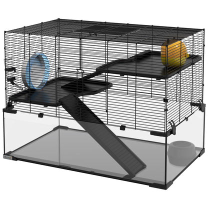 30" Hamster Cage, Gerbil Cage with Glass Basin for Small Hamsters, Black