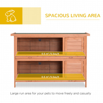 54" 2-Story Large Rabbit Hutch Bunny Cage Wooden Pet House Small Animal Habitat Lockable Doors, Tray, Roof, Orange