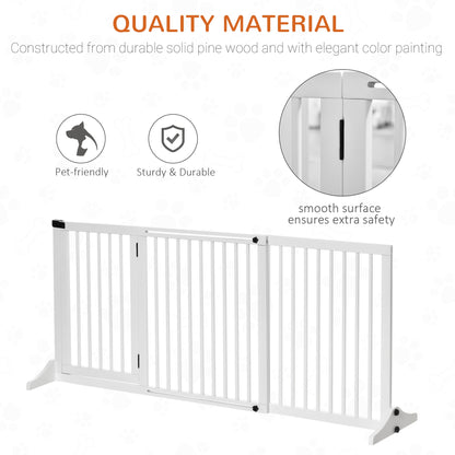 Freestanding Length Adjustable Wooden Pet Gate with Lockable Door 3 Panels, White