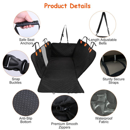 Dog Car Back Seat Cover With Zipper Mesh Window Storage Bags Waterproof 600D Oxford Cloth Car Seat Protector With Slide Flaps For Cars Trucks SUVs