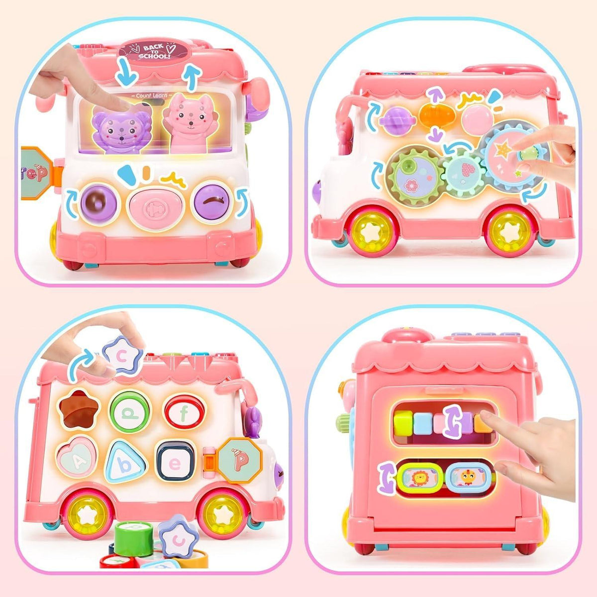 Baby Activity Bus Toy Set 6-in-1 Multifunctional Musical Learning Bus Includes Mini Car & Building Blocks Early Educational Toy For Toddlers Ages 1-3