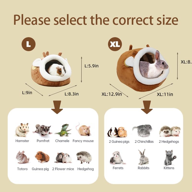 Guinea Pig Bed House & Hideout for Rat Bearded Dragon Hedgehog Ferret to Sleep and Hide, Guinea Pig Cage Accessories Habitat Décor (X-Large, 1.Sika Deer)