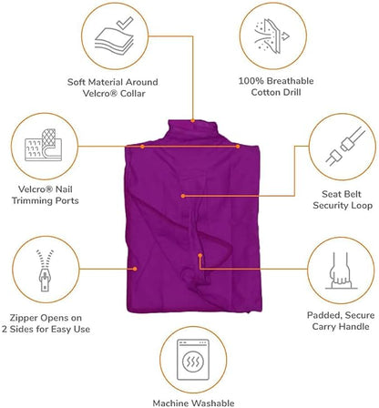 Cat-in-the-Bag Cozy Comfort Carrier - Small Lavender Pet Carrier and Cat Carrier Soft for Grooming, Vet Visits, Medication Administration, Dental Care, and Nail Trimming