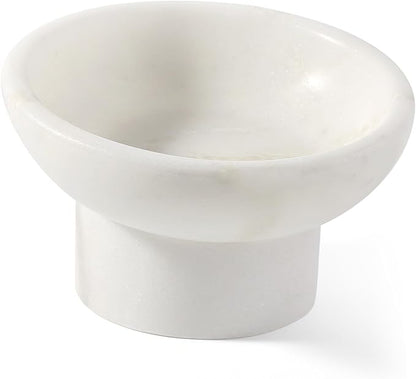 Karibiber Marble Elevated Cat Bowl, White Weighted Raised Cat Food & Water Bowl, Whisker-Friendly Stone Cat Dish with Non-Slip Stand, Heavy Water Bowls for Small Dog