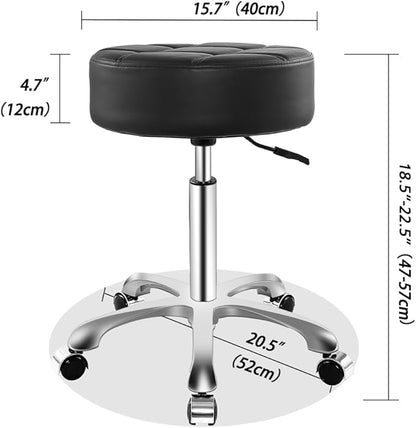Ainilaily Rolling Stool with Wheels, Thick Cushion Heavy Duty Esthetician Hydraulic Chair Stool for Work Medical Tattoo Salon Office (Black)